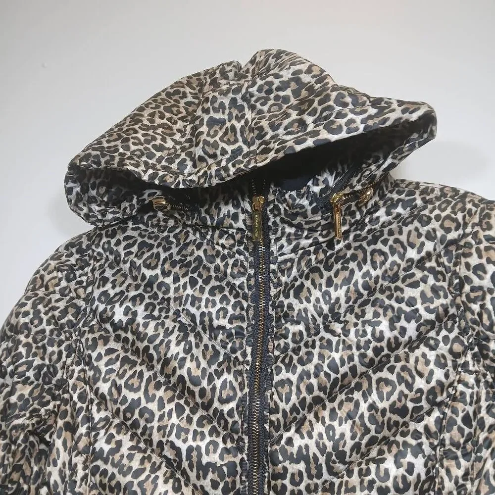 Michael kors womens small down jacket packable hoodie jacket leopard